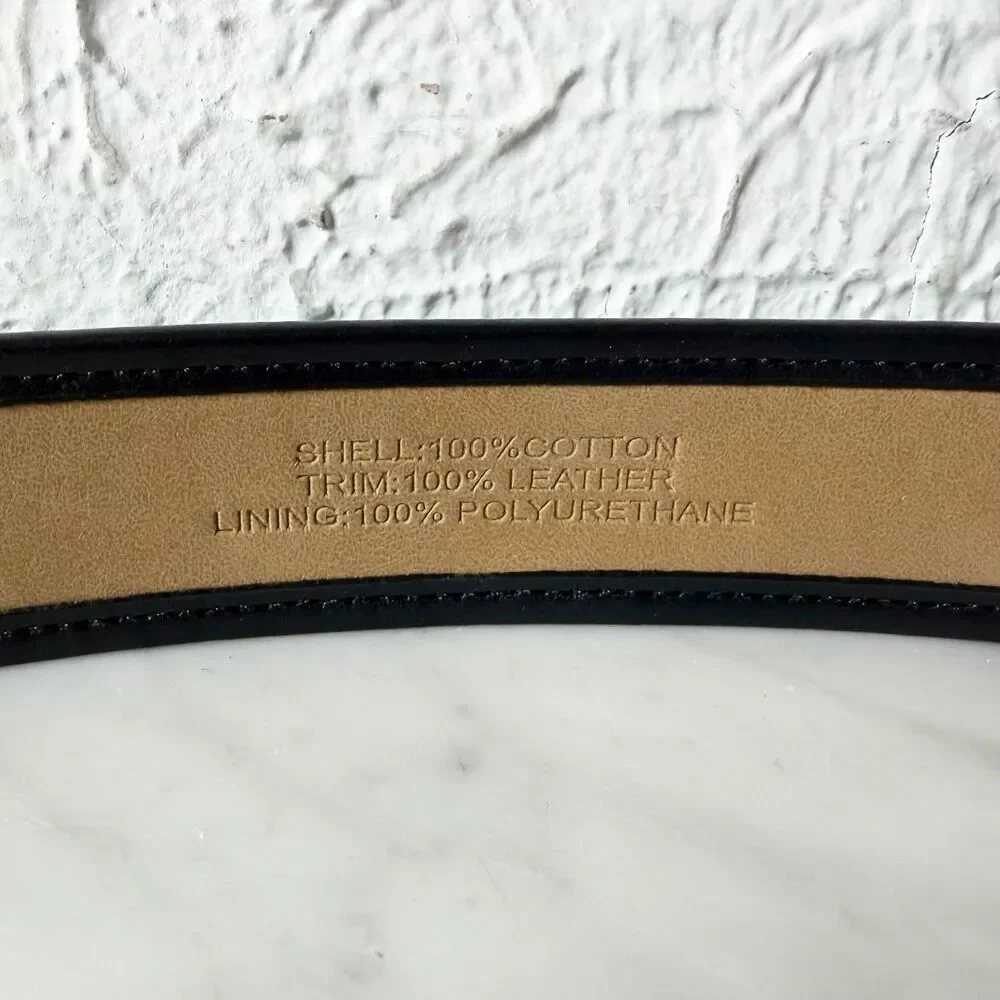Talbots Belt Green Canvas Navy Leather Trim Gold Tone Buckle Women's L Preppy